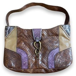 FINAL || JESSICA SIMPSON Reptile Faux Leather Shoulder Handbag Brown Purple Tan